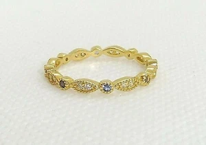 Ladies 9 Carat Gold on 925 Sterling Silver Blue White Sapphire Eternity Ring - Picture 1 of 9