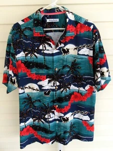 Tommy Bahama Large Weihnachten Santa Palme Hawaii Seide SS Hemd EXC - Bild 1 von 5