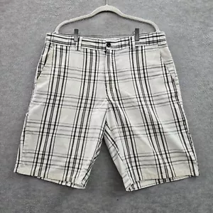 Dickies Shorts 36 White Chino Plaid Cotton Polyester Logo Skater Workwear - Picture 1 of 8