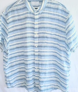 Lucky Brand Classic Fit Linen Mens 2XL Short Sleeve Button Front Striped - Picture 1 of 9