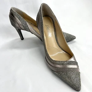J Renee Womens 5.5 M High Heel Shoes Sparkly Textured Fabric Metallic Silver EUC - Picture 1 of 9