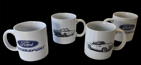 Rare Set Of 4 Ford Motosrports Classic Thunderbird Mugs/Cups Cover