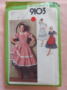 Vestido y delantal vintage Simplicity 9103 Misses' patrón occidental talla 16 - Imagen 1 de 2