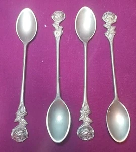 Vintage Messing beschichtete Mini Löffel (4) Rose geschnitzte Enden ~ Dekor oder Tee/Kaffee/Senf - Bild 1 von 6