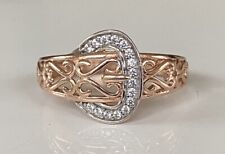 BEAUTIFUL STERLING SILVER BUCKLE RING WITH ROSE GOLD ON TOP - size S1/2