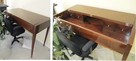 Baker Pocket Writing Desk Table Console Wheels Hidden Storage Drawers Mahogany Cover