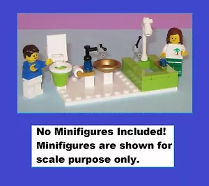 Lime Tiled Bathroom Toilet Bath Miniature Mini Doll House - MADE OF LEGO BRICKS - Picture 1 of 6