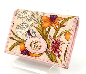 GUCCI Floral Folding Wallet Canvas Leather Bifold Pink Compact Geldbörse Authentic - Bild 1 von 19