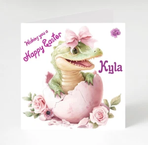 Personalisierte Osterkarte, Mädchen süße Osterkarte, Happy Eater Krokodilkarte - Bild 1 von 3