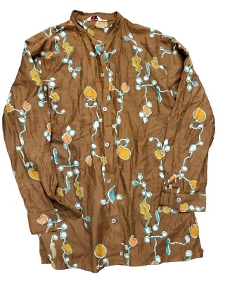 Camiseta Mr Vintage Anos 80 Feminina Tamanho M Marrom Laranja Abstrata Botão para Cima G/S Top - Imagem 1 de 4