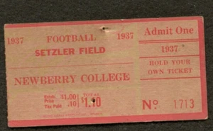 1937 NEWBERRY COLLEGE SC FOOTBALL TICKET STUB - Picture 1 of 1