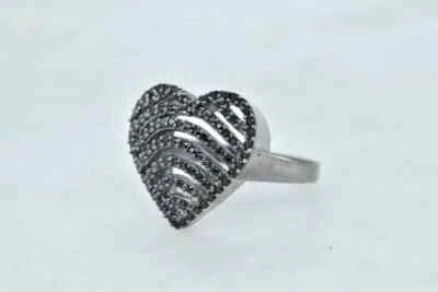 Originale Nero Spinello Forma Cuore Anello 925 Argento Sterling Boho Regalo Per - Immagine 1 di 4