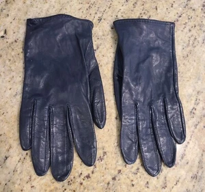 Vintage Womens Size L 8 Blue Leather Formal 8" Short Gloves Lined - Picture 1 of 21
