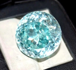 Certified Natural Water Blue Zircon 91.85 Ct Cambodian Round Cut Loose Gemstone - Picture 1 of 7