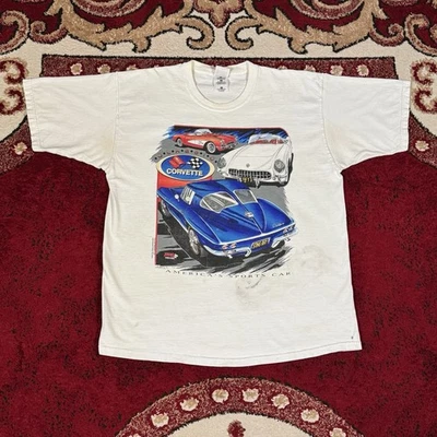 Vintage 90s Corvette Sting Ray Americas Sports Car Distressed T Shirt Size L - Image 1 of 4