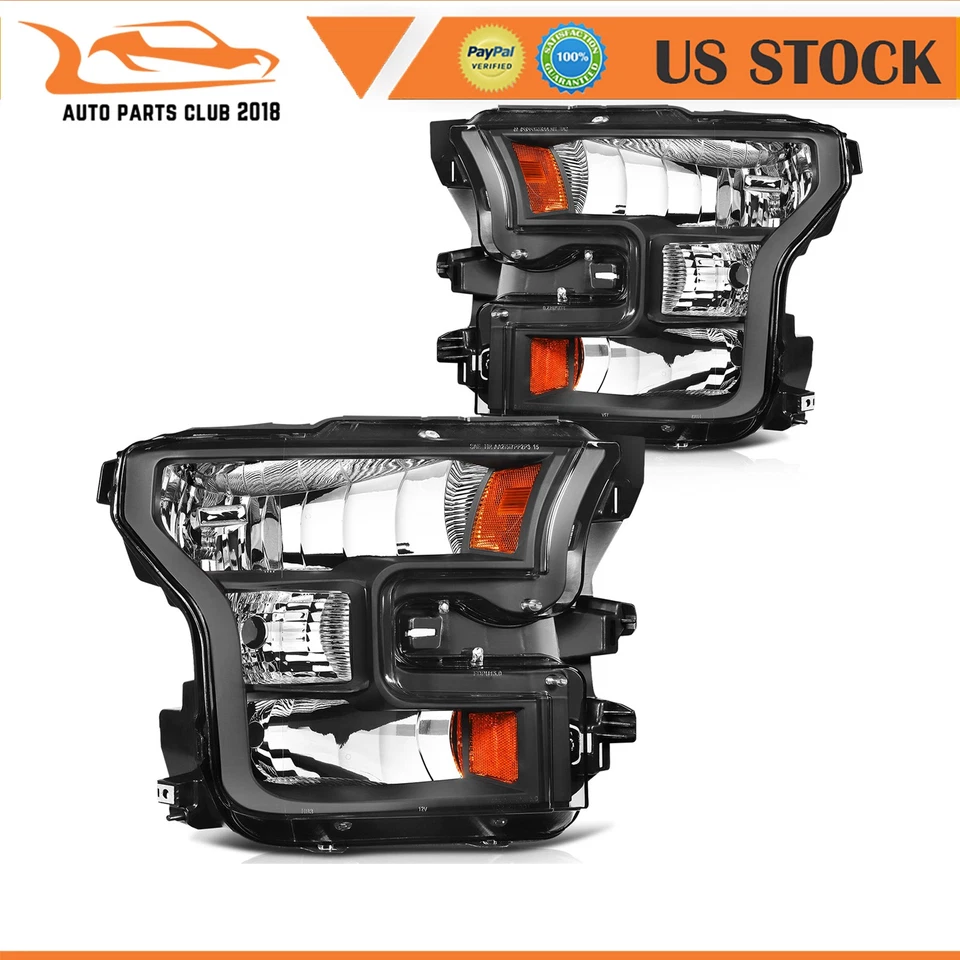 Headlights Assembly For 2015-2017 Ford F150 Black Housing Clear Lens Replacement - Image 1 of 4