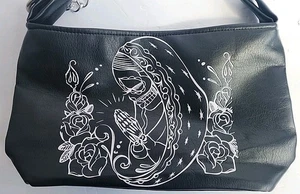 LUX DE VILLE Black Our Lady Sugar Skull Faux Leather Shoulder Bag Chain Strap - Picture 1 of 10
