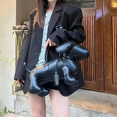 Cute Dachshund Dog Shaped Handbag, PU Leather Shoulder Purse Black - Image 1 of 4