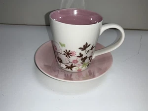 Starbucks 16 oz Coffee & Saucer Mug 2006 Floral Pink - Picture 1 of 4