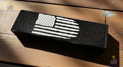 Tattered White American Flag Logo Sliding Ammo Storage Box Case-Handgun Calibers - Image 1 of 4