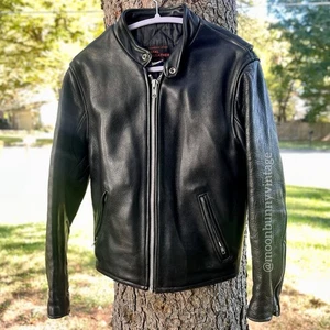 Natal Vintage Leather Cafe Race Biker Moto Jacket Motorcycle Black Punk 38 Small - Picture 1 of 16