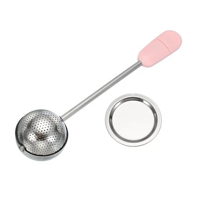 不锈钢扭转手柄茶浸泡器带盘,球形粉色 — 第 1/4 张图片