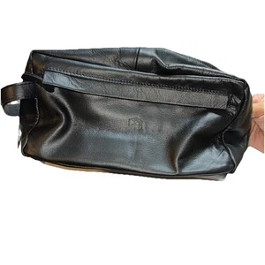 In Pell Italy Herren Schwarz Leder Kulturbeutel Rasier Dopp Tasche Reise Etui - Bild 1 von 6