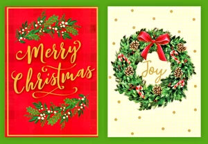 (Set of 2) Festive Christmas Cards w/ Envelopes 5"x7" - Merry Christmas Joy - Picture 1 of 5