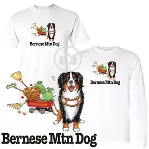 Camiseta blanca de manga corta/larga de dibujos animados de raza divertida Bernese Mountain Dog M-3X - Imagen 1 de 3