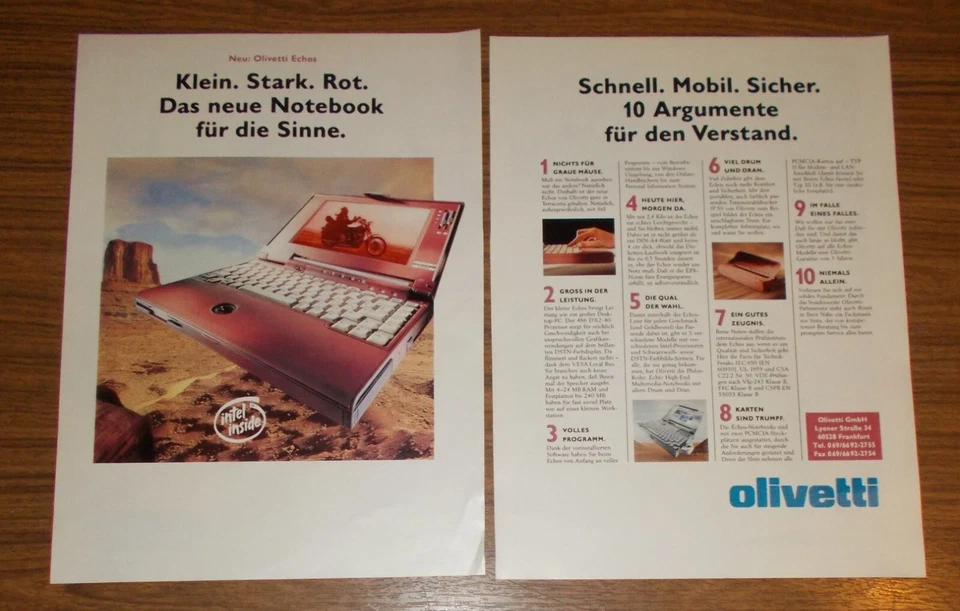 Seltene Werbung OLIVETTI ECHOS Notebook Portable Computer 1994 - Image 1 of 1