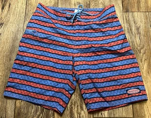 Vineyard Vines Red Blue Fish Scales Striped Swim Board Shorts Tag 30 Actual 33 - Picture 1 of 2