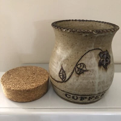 Vintage Coffee Pot N.Z Studio Pottery Stoneware Storage Canister Cork Lid Signed - Image 1 of 4