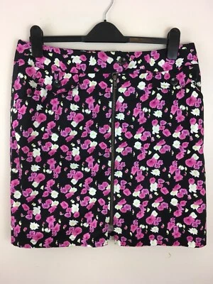 Falda para mujer Nicole Miller talla 12 negra rosa blanca floral cremallera frontal elástica Foto 1 de 4