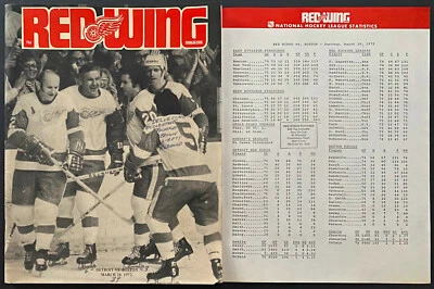Detroit Olympia 1972 NHL programa de hockey Red Wings vs Bruins Orr consigue 37º gol  Foto 1 de 4