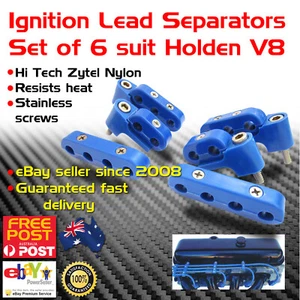 Blue 90° Ignition Lead Separators Brackets Mounts S/less Screws Fits Holden V8 - Imagen 1 de 5