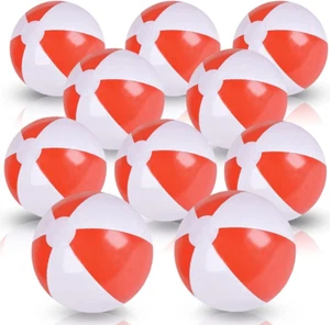 10 Inch Red & White Beach Balls for Kids, Pack of 12, Inflatable Summer Toys for - Picture 1 of 12
