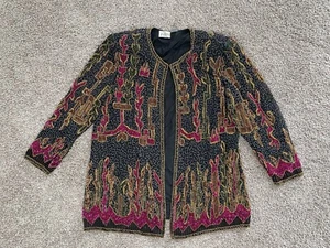 judith ann Black Gold Red Beading Vintage Jacket Blazer 1X 16-18 - Picture 1 of 12