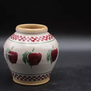 Nicholas Mosse Pottery Petite Vase, 4" Apple, Gingham Border, Ireland - Picture 1 of 12