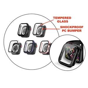 For Apple Watch Series 3/4/5/6/7/SE/8 Case Tempered Glass Screen Protector Cover - Picture 1 of 22