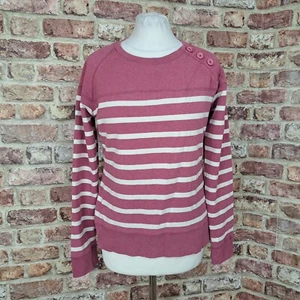 Seasalt Studio Sweatshirt Pink Striped Womens UK 10 Organic Cotton Button Shoul - Picture 1 of 13