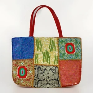 Bolso de Mano CHRISTIANA Colorido Geométrico Cuentas a Mano Lentejuelas Años 90 India - Imagen 1 de 15