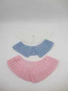 3 Crochet Lace Collars Pink White Blue 14"-16" - Picture 1 of 7