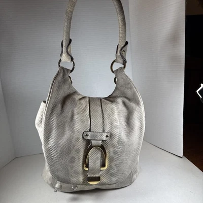 G.I.L.I. Bolso de Hombro Cuero 12x10x5 Flecos Serpiente/Croc Asa Única Beige/Dorado Foto 1 de 4