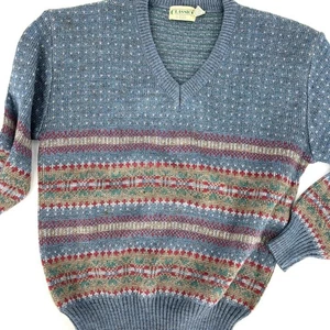 Vintage Sears Classics Wool Blend Fair Isle V Neck Sweater Size L - Picture 1 of 8