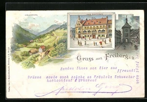 Lithographie Freiburg i. B., Höllenthal, Rathaus, Turm mit Tordurchgang 1899  - Picture 1 of 2