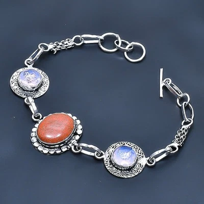 Brazalete de joyería de piedras preciosas hechas a mano de ópalo lechoso rojo 7-8" R848 Foto 1 de 3