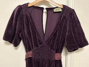 Vintage Large Juicy Couture USA Romantic Velvet Purple Y2k Babydoll Long Dress - Picture 1 of 17