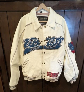 Vintage UB TUFF Urban Leather Jacket Manhattan Warrior Basketball 3XL White Rare - Picture 1 of 11