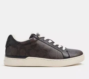 Coach Women Clip Signature Coated Canvas Sneaker Size 7.5B Color Mahogany/Black - Picture 1 of 7