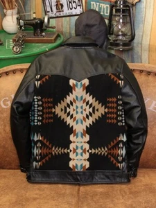 Vintage Indianer Retro Navajo Azteken Südwesten Typ Leder Trucker Jacke - Bild 1 von 14